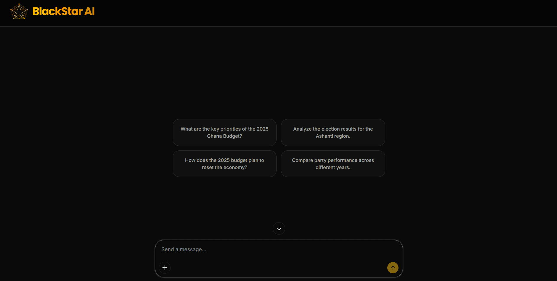 BlackStar AI chat interface for Ghana budget and election queries