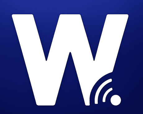 Whispr app icon — white W with signal mark on blue background